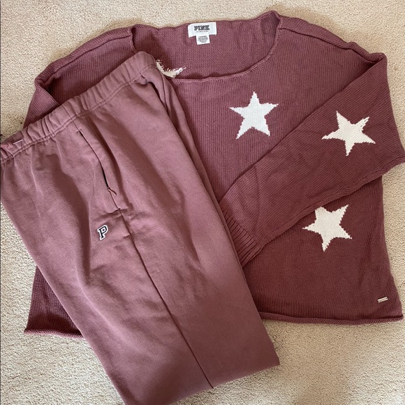 Vs pink campus joggers off shoulder sweater slim fit collegiate pants Lg rare - Picture 12 of 14